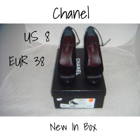 Chanel by Karl Lagerfeld black and silver satin platform 38 EU 8 US  New In Box - Picture 1 of 15